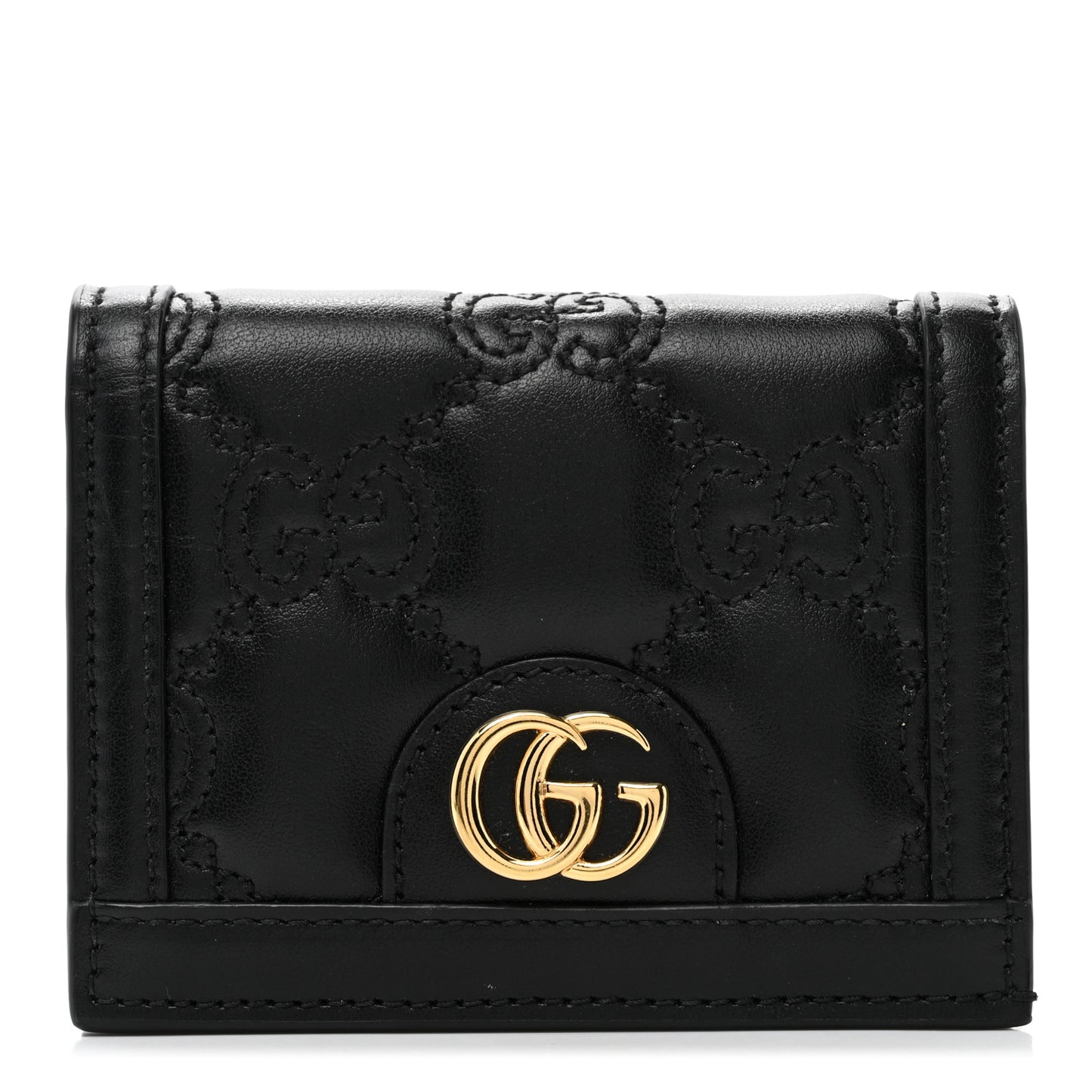 Calfskin GG Matelasse Card Case Wallet Black