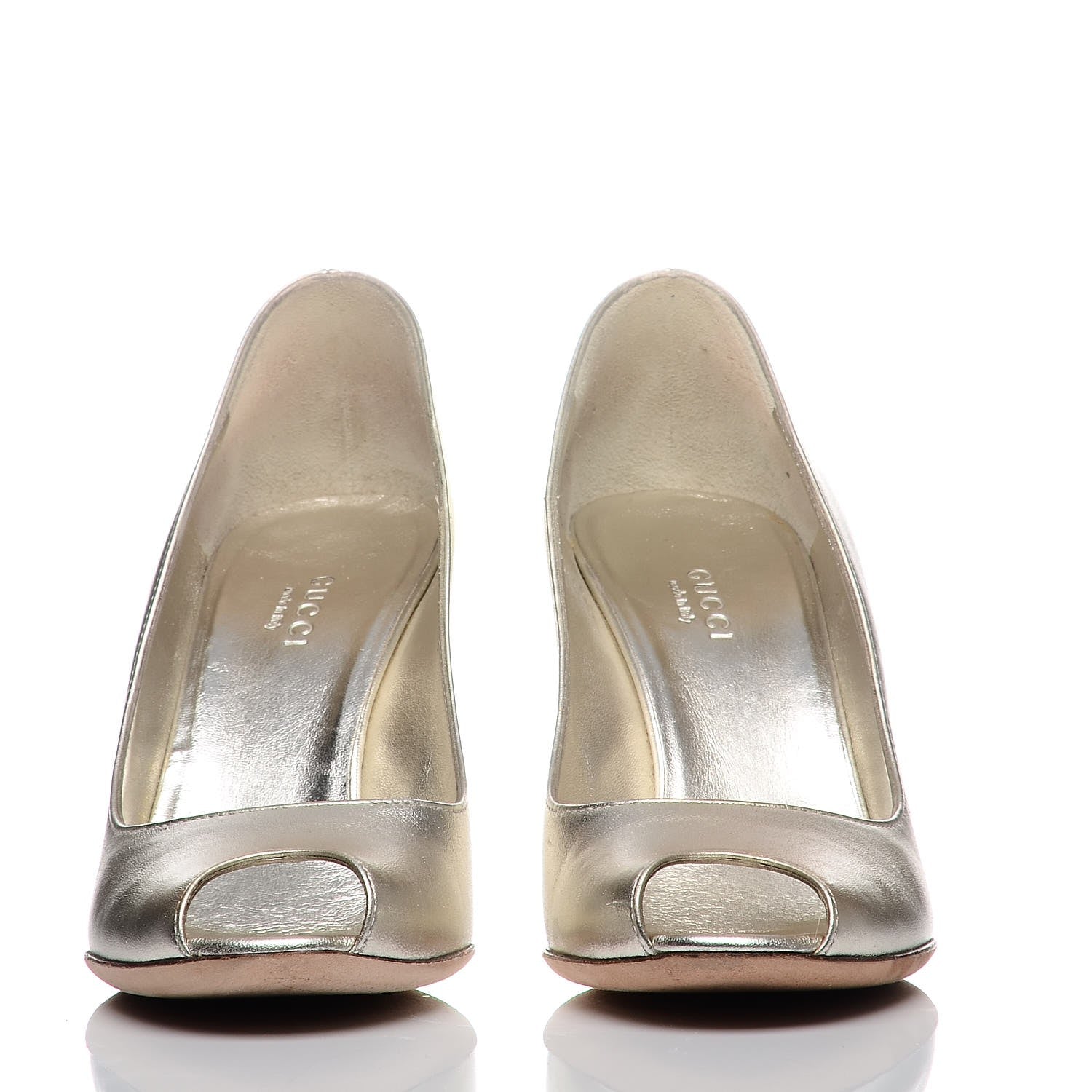 Gucci Metallic Nappa Peep Toe Wedges 6 Athena 2 of 11