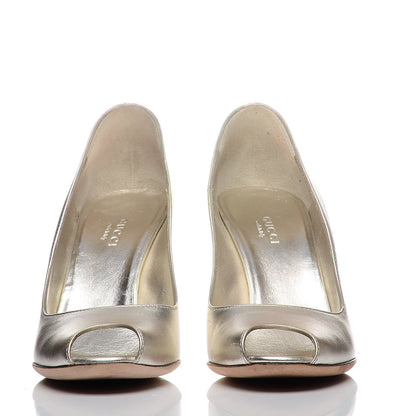 Gucci Metallic Nappa Peep Toe Wedges 6 Athena 2 of 11