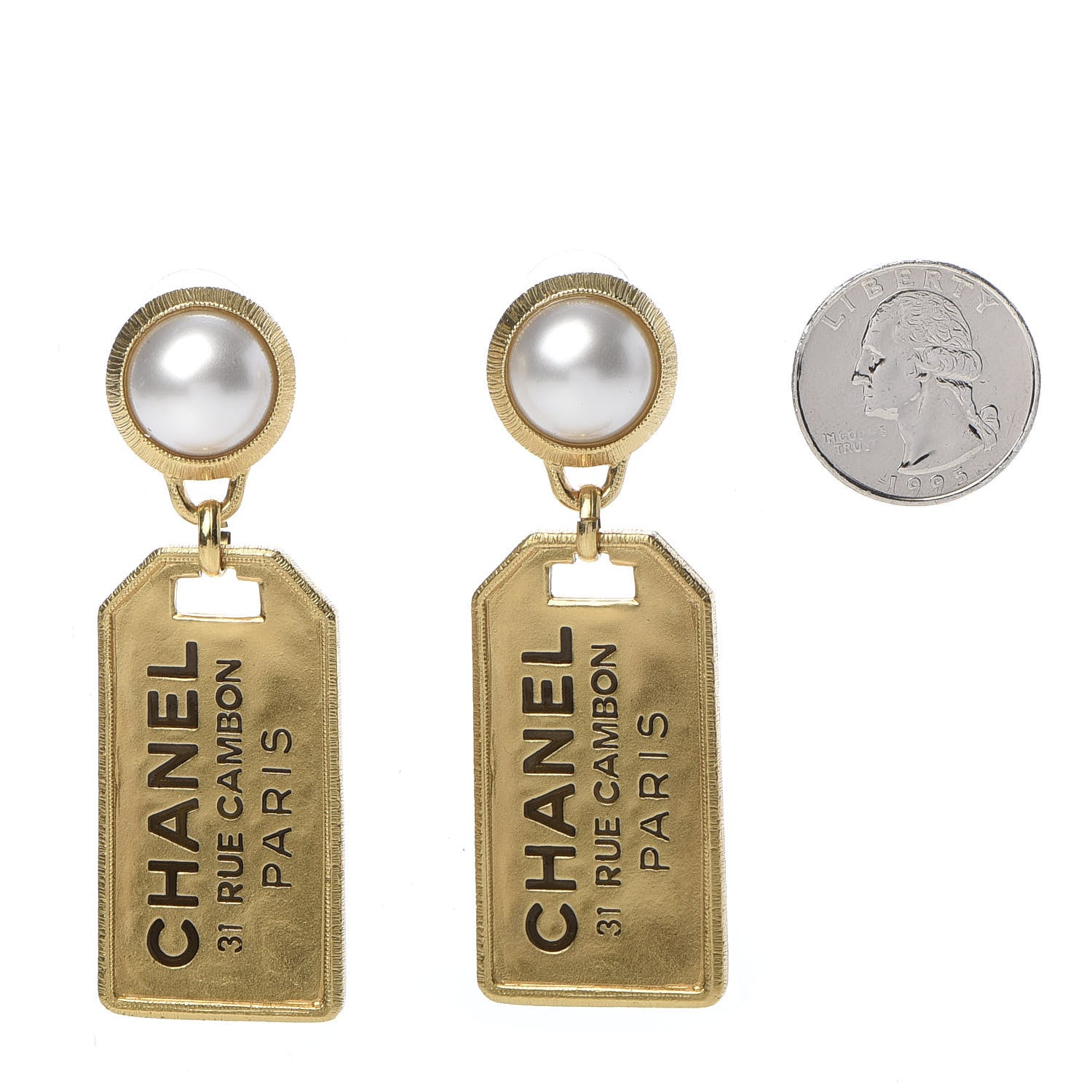 Chanel Pearl CC Tags Drop Earrings Gold 2 of 5