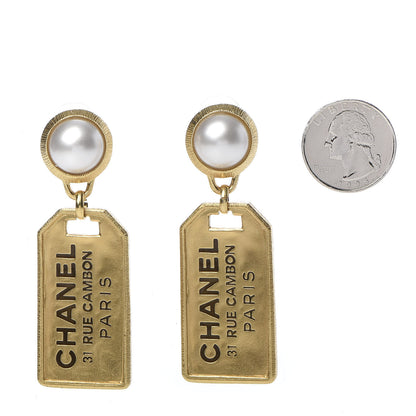 Chanel Pearl CC Tags Drop Earrings Gold 2 of 5