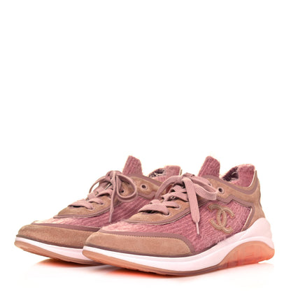 Chanel Suede Calfskin Stretch Fabric CC Sneakers 36.5 Pink 3 of 7