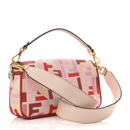 Fendi Canvas Vitello King FF Embroidered Baguette Rosa Quarzo Bloody Mary Multicolor 3 of 10