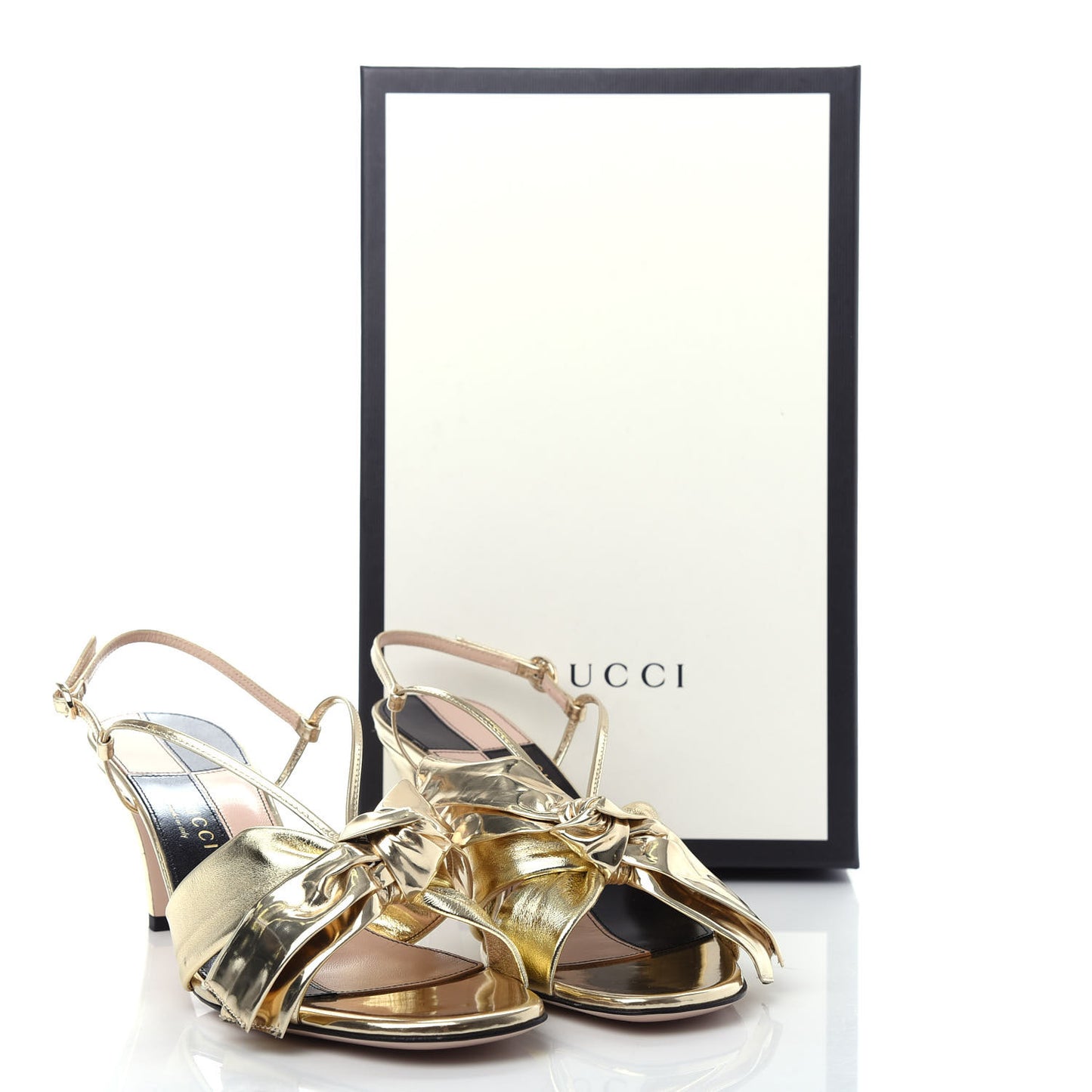 Metallic Nappa Bow Daphne Mid Heel Sandals 39.5 Gold