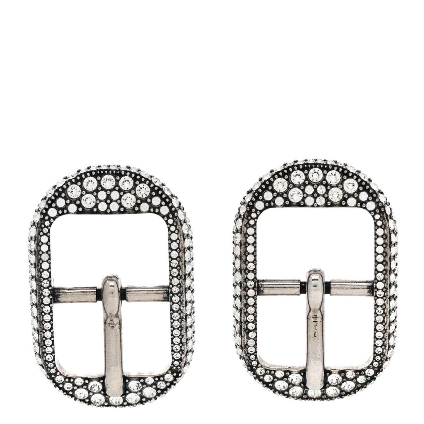 Crystal Cagole Buckle Earrings Antique Silver