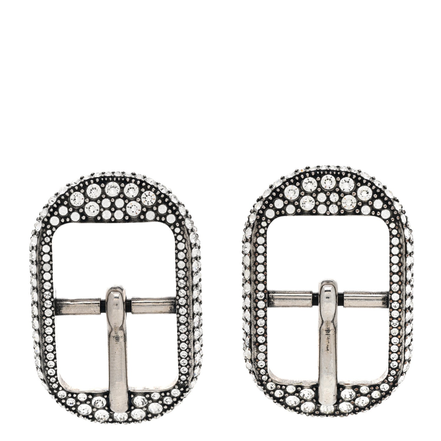 Balenciaga Crystal Cagole Buckle Earrings Antique Silver 1 of 7