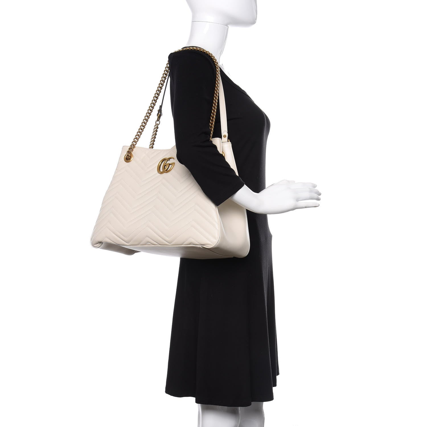 Gucci Calfskin Matelasse Medium GG Marmont Shoulder Tote Bag White 2 of 9
