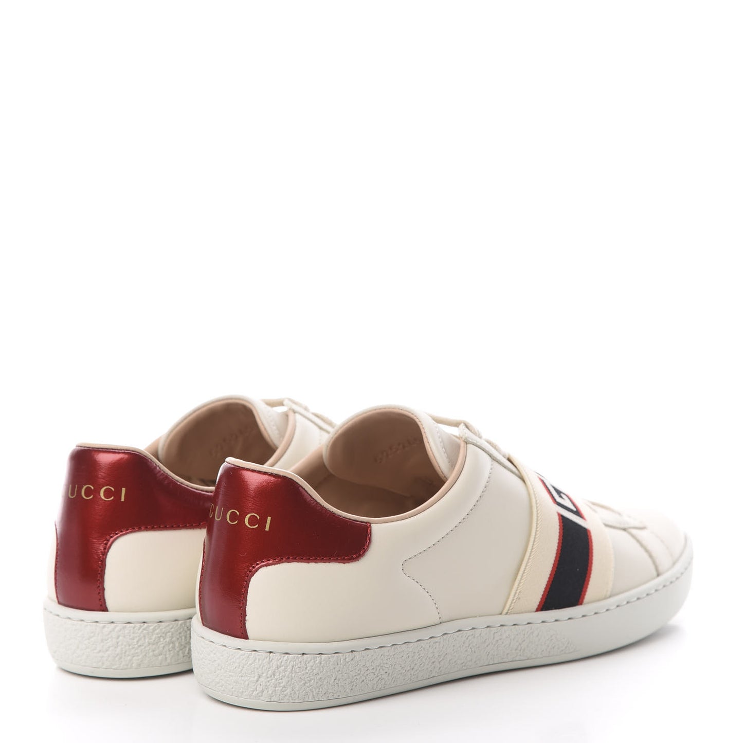 Calfskin Stripe Womens New Ace Sneakers 36 New Mystic White Ecru Red Flame