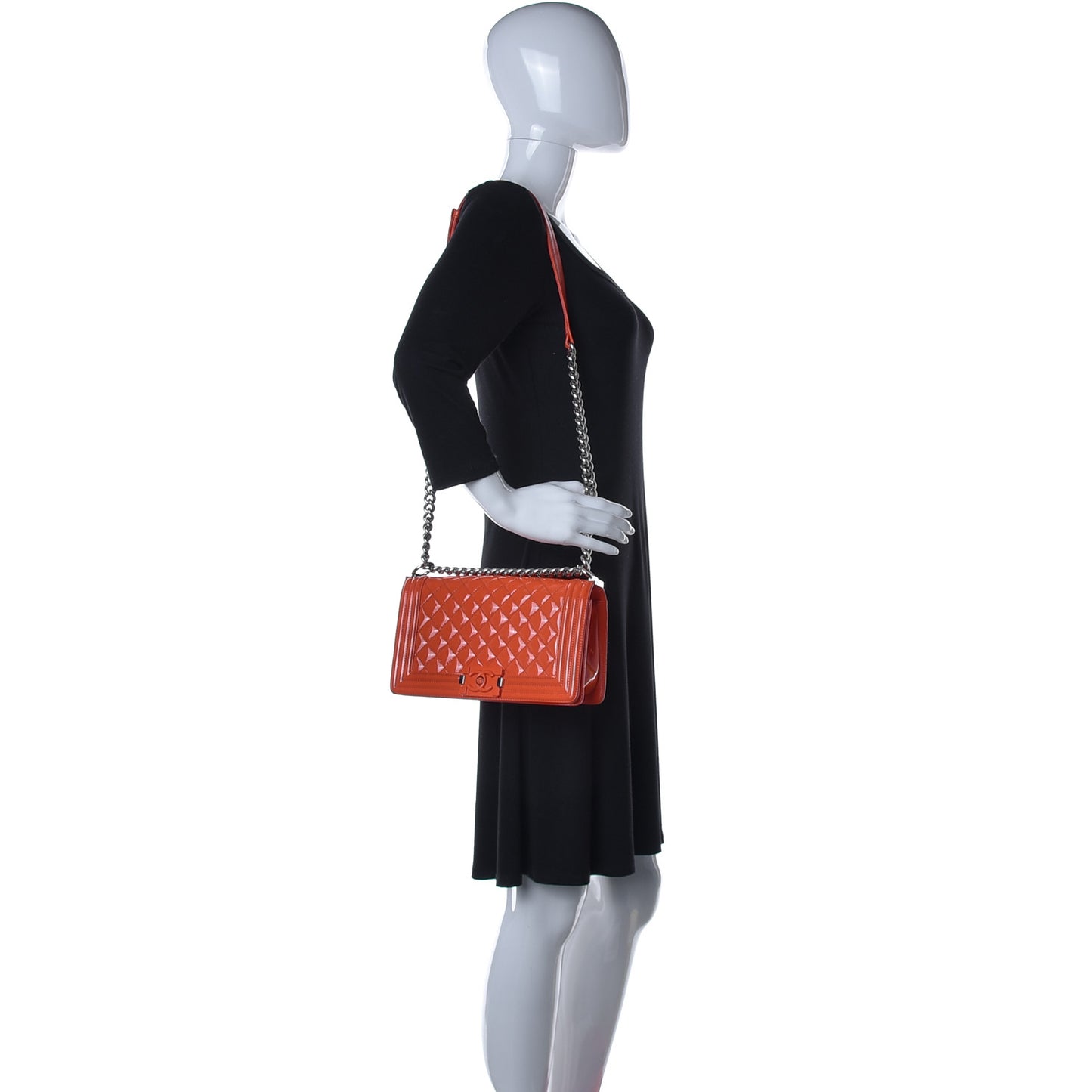Patent Calfskin Quilted Medium Plexiglass Boy Flap Orange