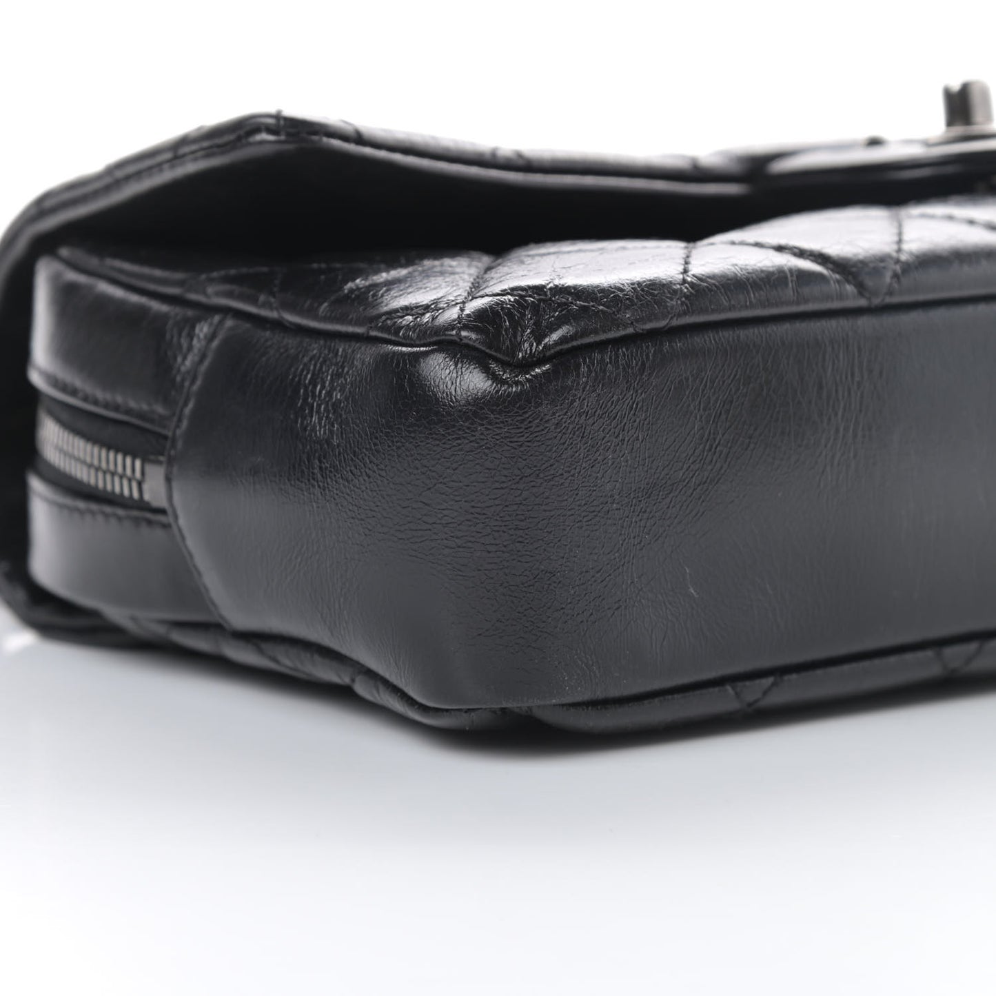 Glazed Calfskin Quilted Medium Duo Color Flap Black