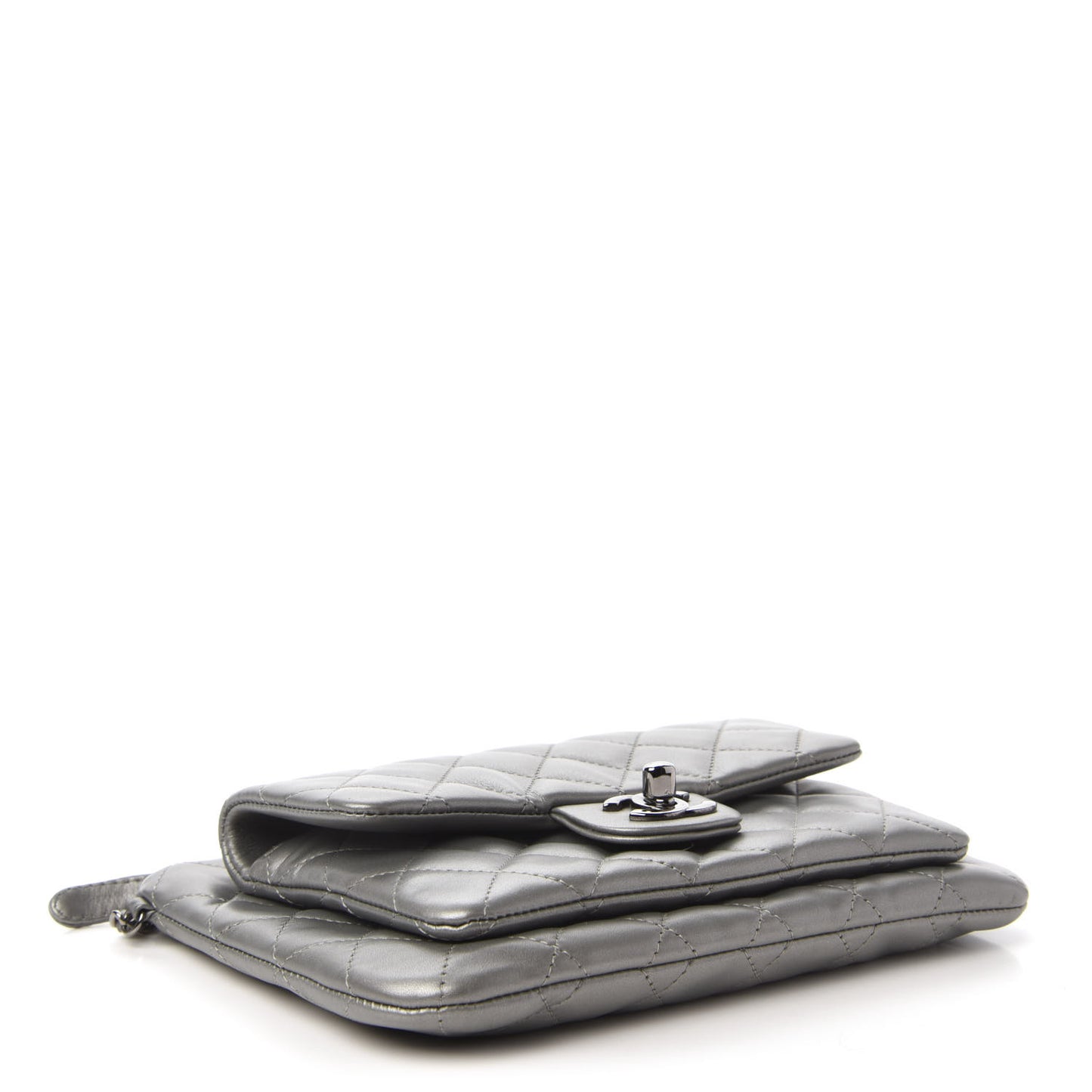Metallic Calfskin Quilted Daily Zip Crossbody Silver