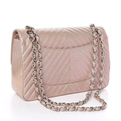 Chanel Metallic Caviar Chevron Quilted Jumbo Double Flap Light Gold 3 of 11