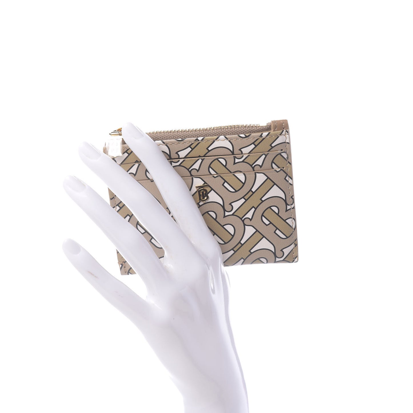 Calfskin Monogram Panola Coin Case Card Holder Beige