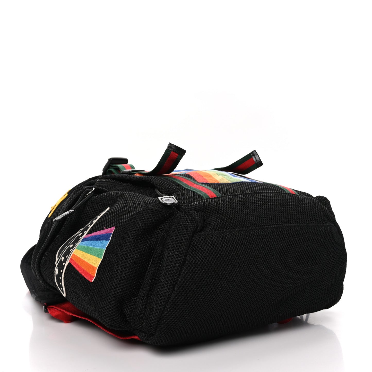 Mesh Web Hollywood Embroidered Double Buckle Backpack Black Multicolor