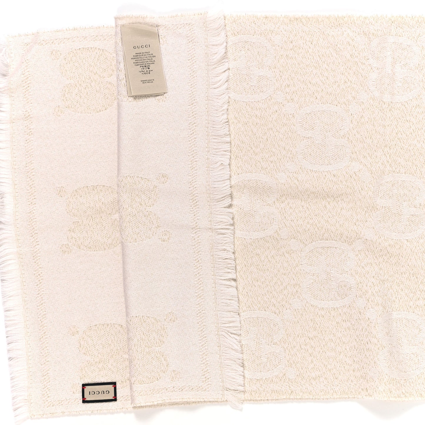 Wool Lame Jacquard Monogram Jumbo GG Lady Nest Lux Scarf White Gold