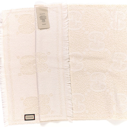 Gucci Wool Lame Jacquard Monogram Jumbo GG Lady Nest Lux Scarf White Gold 3 of 3