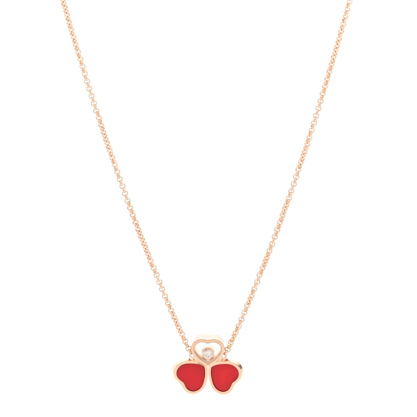 18K Rose Gold Diamond Happy Hearts Wings Pendant Necklace Red