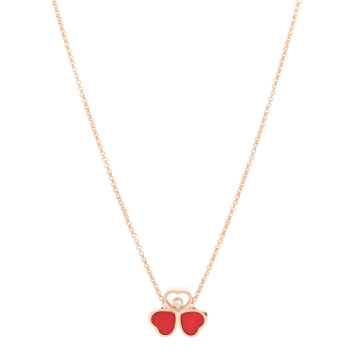 Chopard 18K Rose Gold Diamond Happy Hearts Wings Pendant Necklace Red 1 of 5
