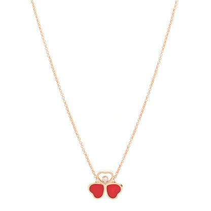 Chopard 18K Rose Gold Diamond Happy Hearts Wings Pendant Necklace Red 1 of 5