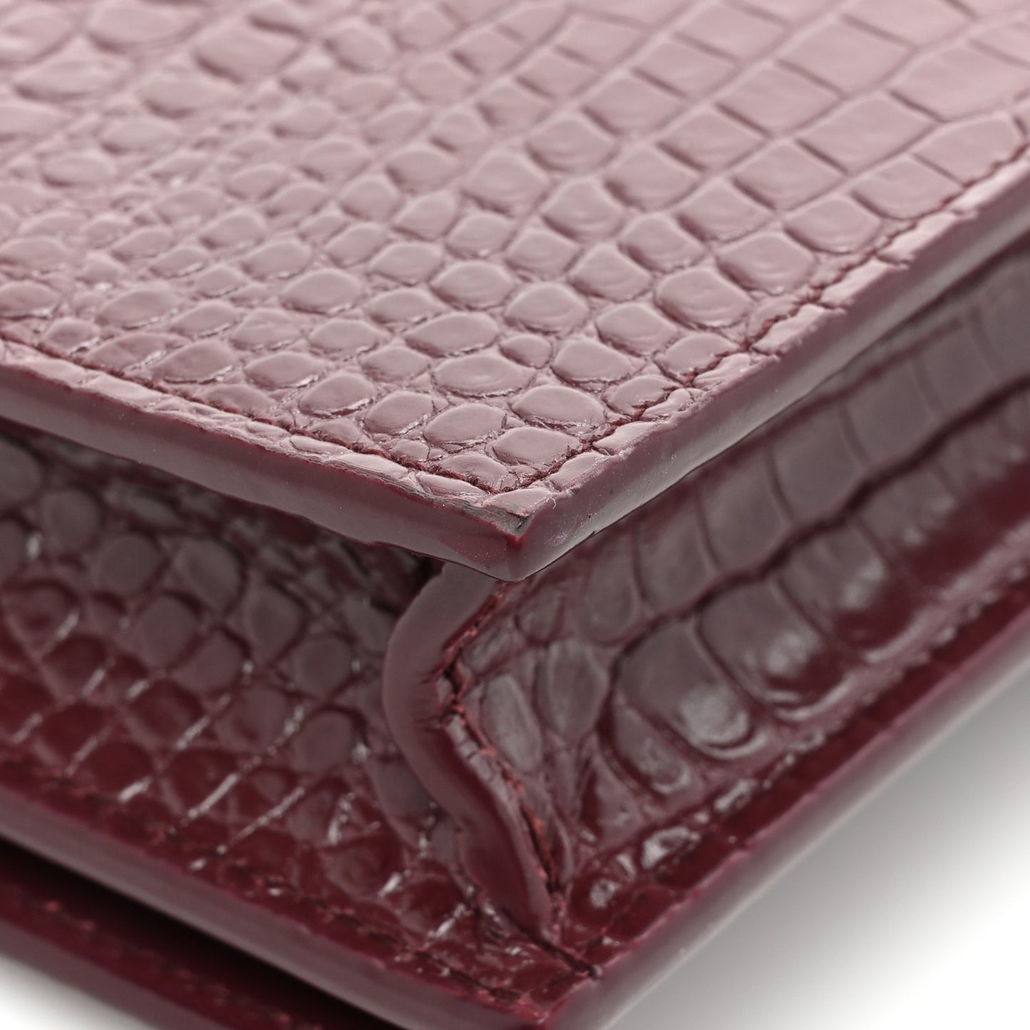 Calfskin Crocodile Embossed Kate Monogram Tassel Chain Wallet Rouge Legion