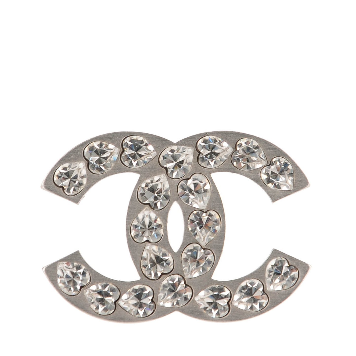 Crystal Heart CC Brooch Silver