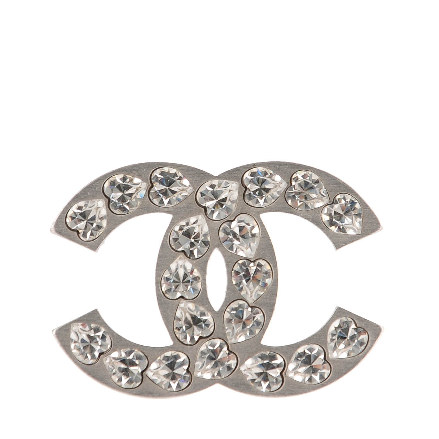Chanel Crystal Heart CC Brooch Silver 1 of 4