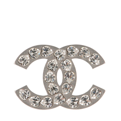 Chanel Crystal Heart CC Brooch Silver 1 of 4