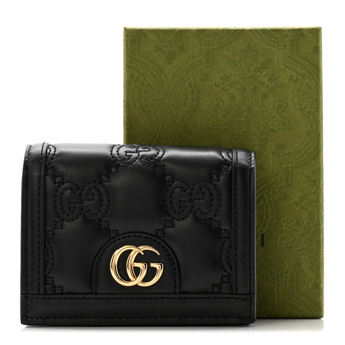 Calfskin GG Matelasse Card Case Wallet Black