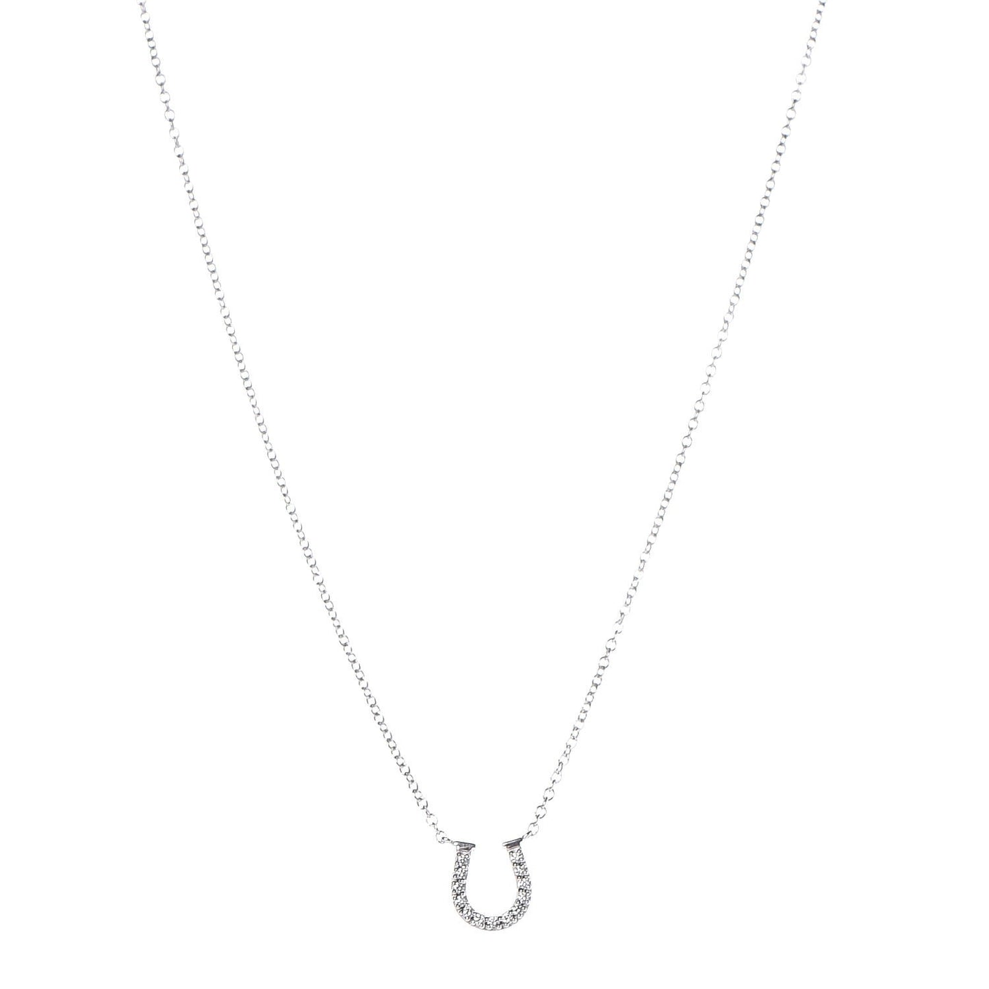 18K White Gold Diamond Mini Metro Horseshoe Pendant Necklace