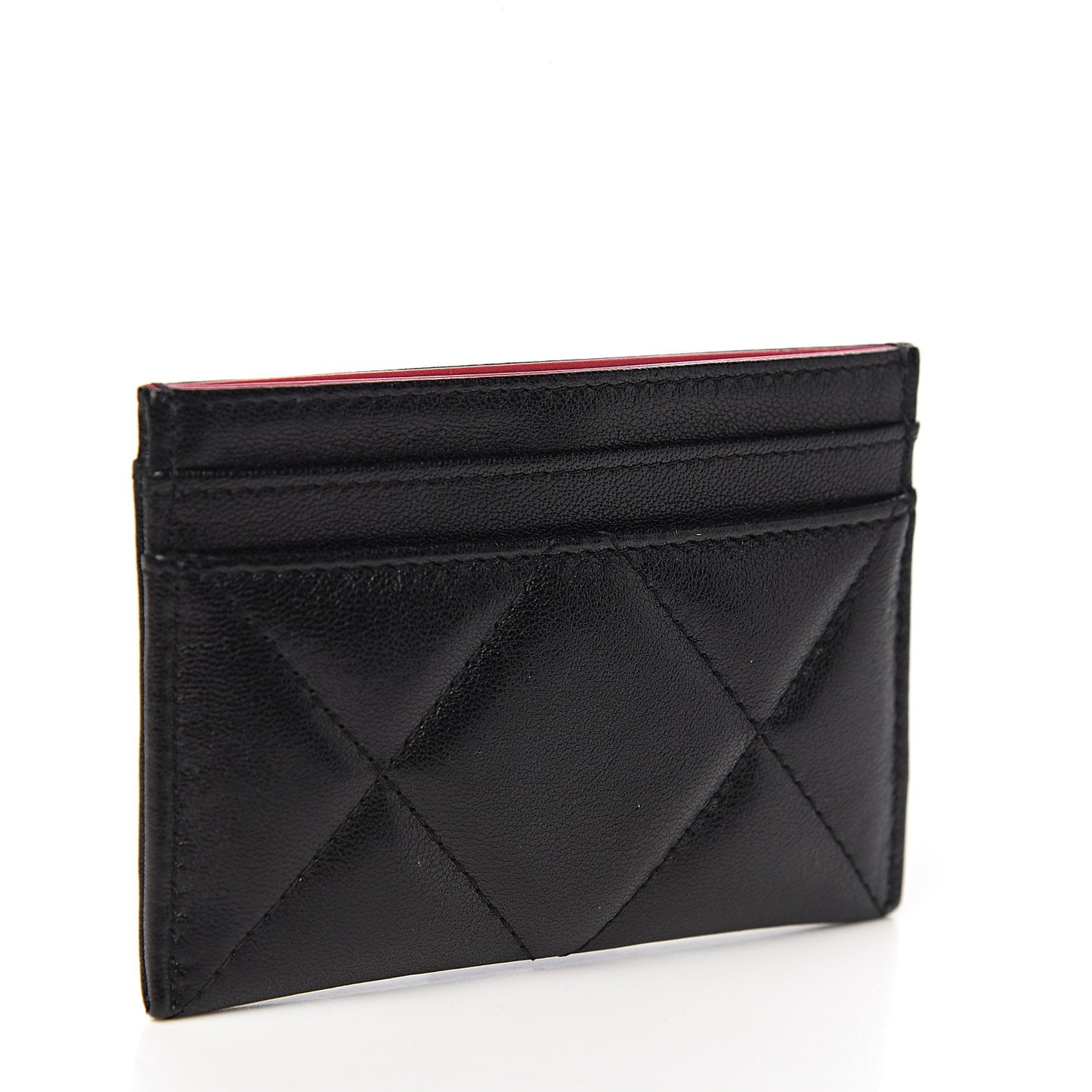 Shiny Goatskin Quilted Chanel 19 Card Holder Black