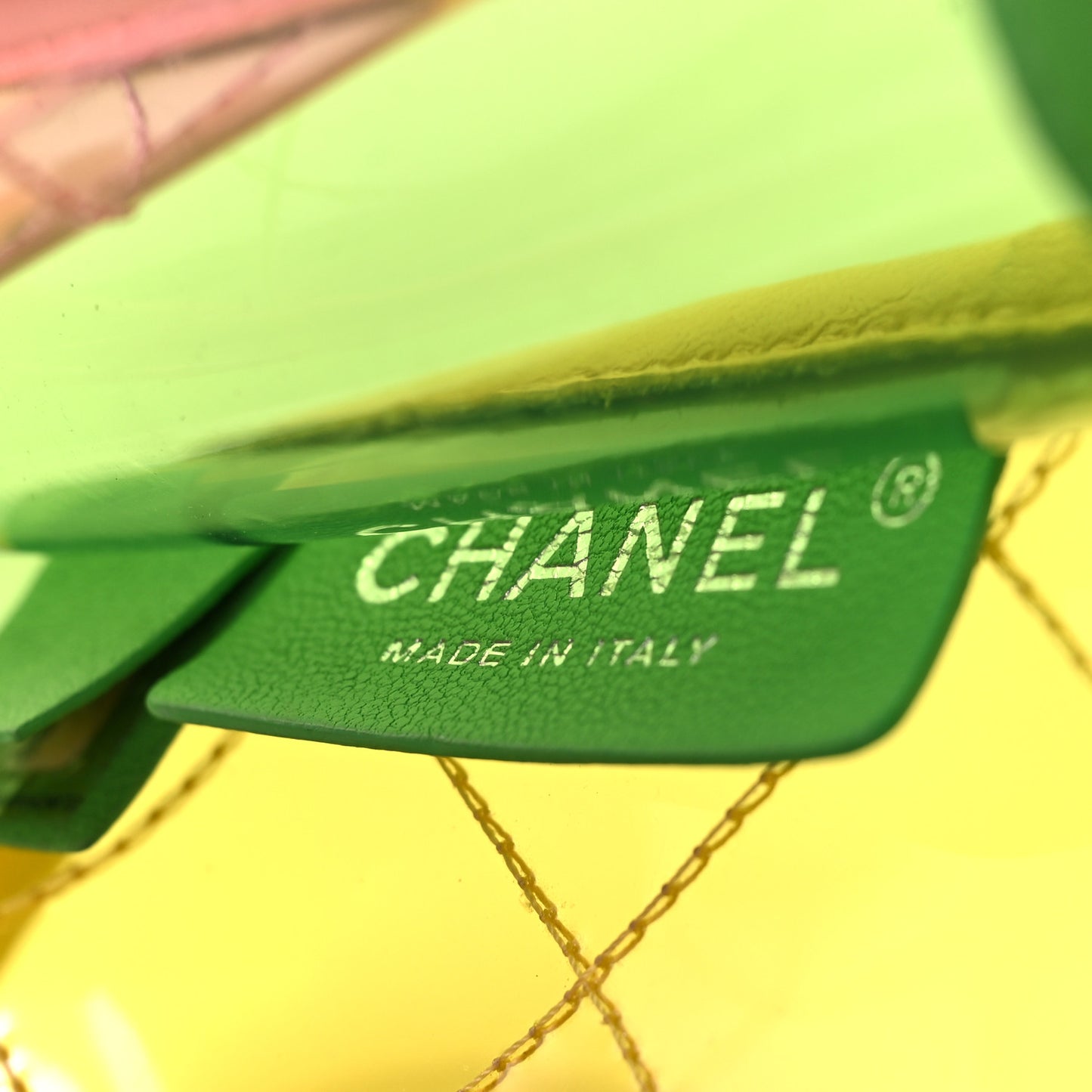 PVC Lambskin Stitched Medium Coco Splash Flap Yellow Green Pink
