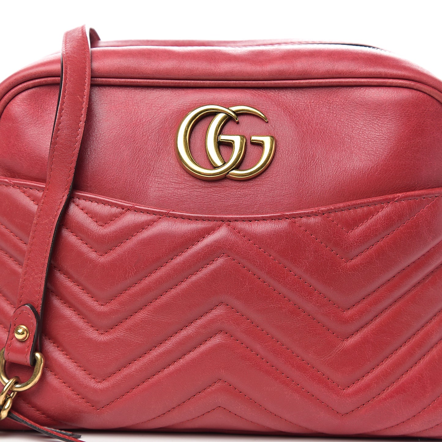 Calfskin Matelasse Medium GG Marmont Chain Shoulder Bag Hibiscus Red