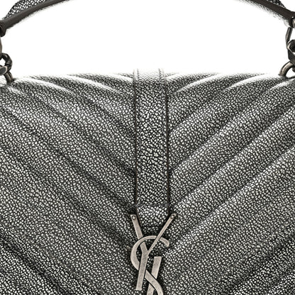 Saint Laurent Metallic Grain De Poudre Matelasse Chevron Monogram Medium College Bag Gunmetal 8 of 10
