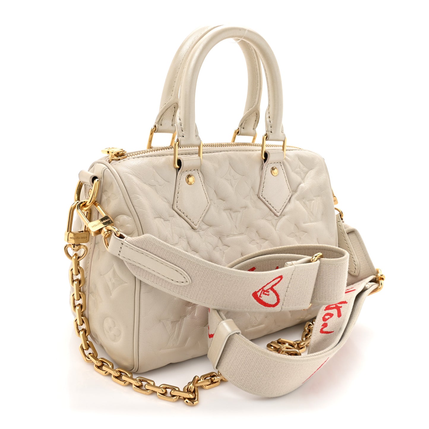 Lambskin Embossed Monogram Fall in Love Speedy 22 Bandouliere Ivory