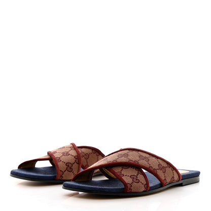 Gucci Canvas GG Monogram Womens Criss Cross Slide Sandals 39 Sahara Rubino Chardonnay 3 of 9