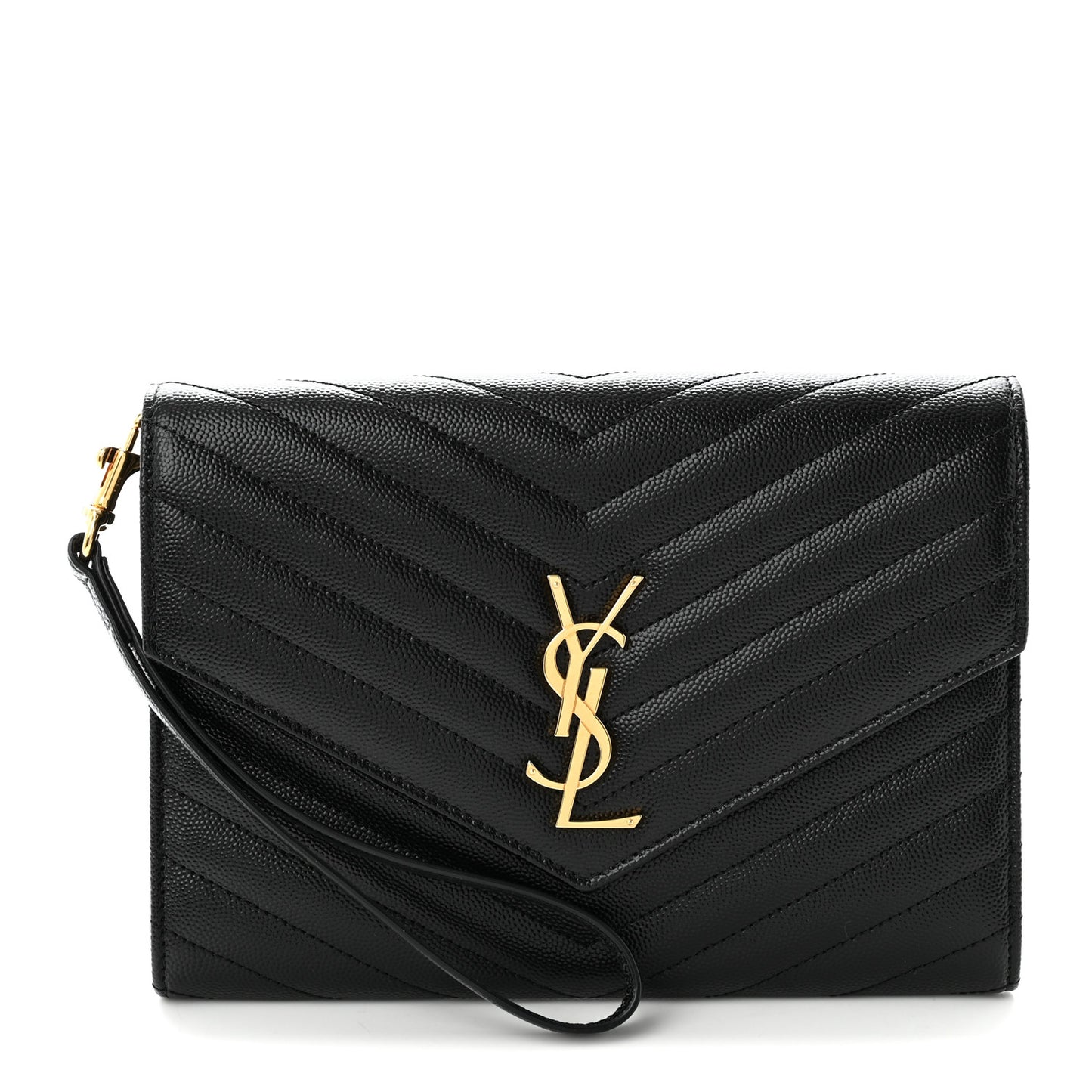 Grain De Poudre Matelasse Chevron Monogram Envelope Clutch Black Black