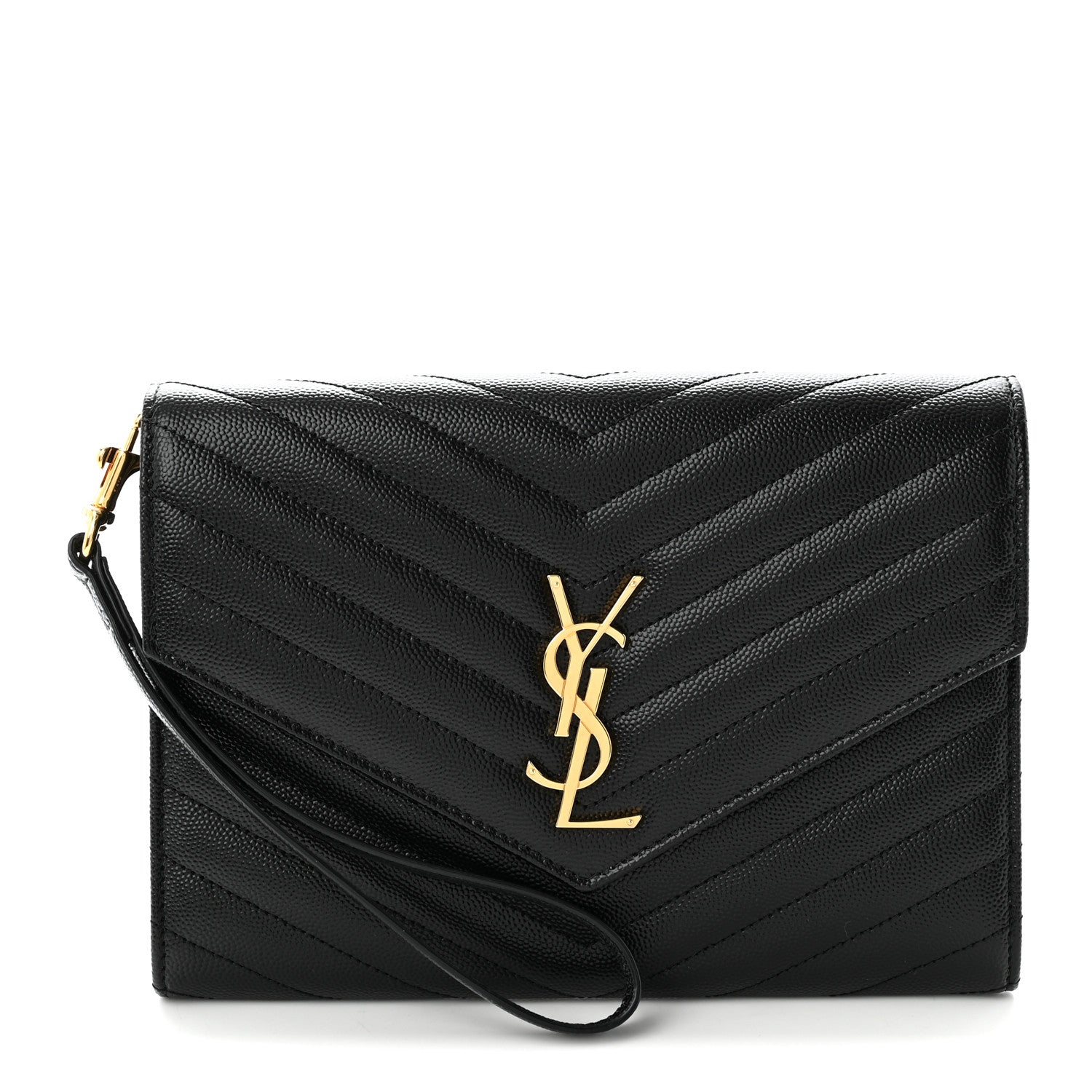 Saint Laurent Grain De Poudre Matelasse Chevron Monogram Envelope Clutch Black Black 1 of 11