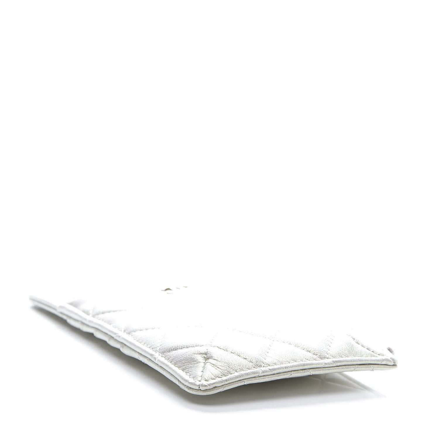 Iridescent Lambskin Quilted Classic Flat Wallet Pouch Ivory