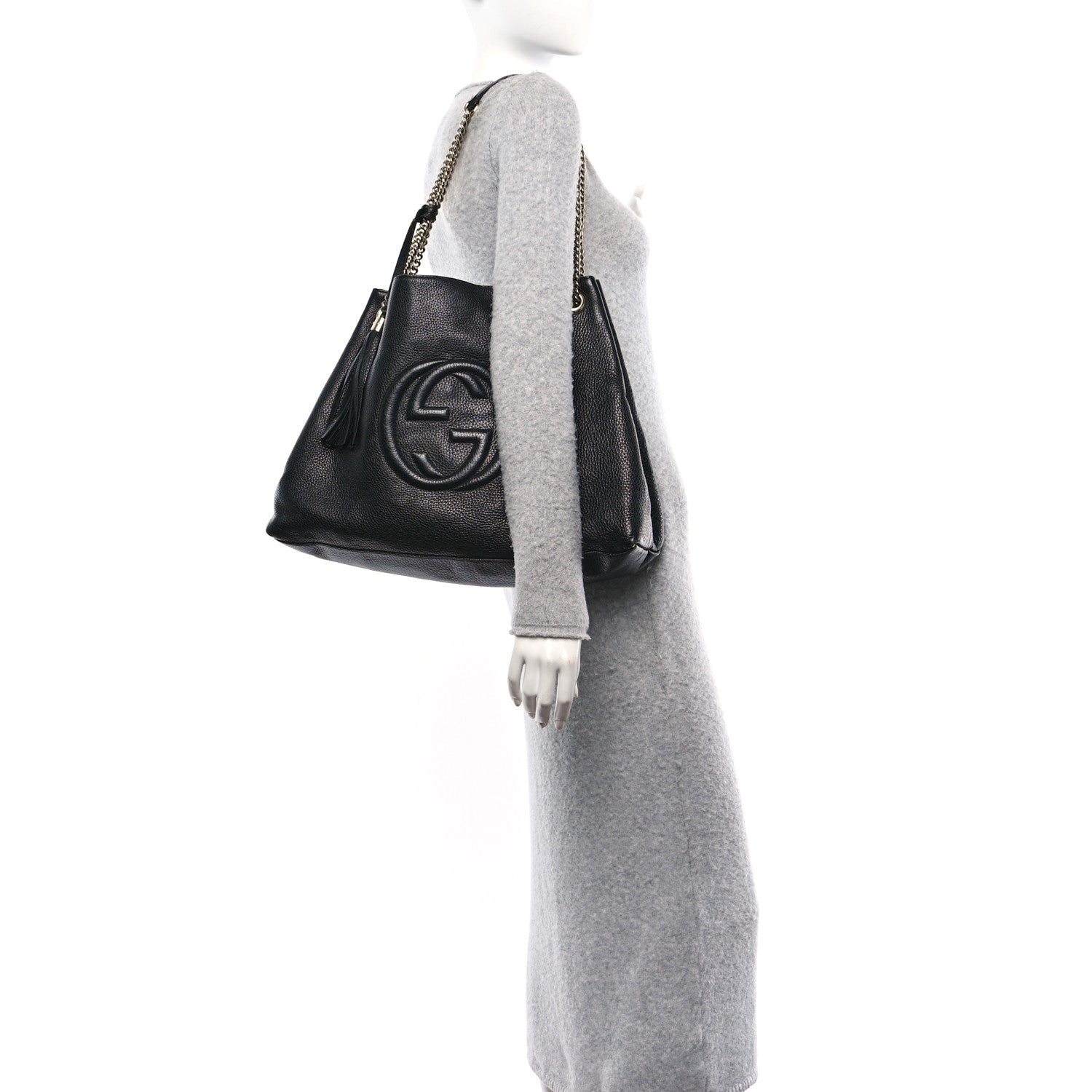 Gucci Pebbled Calfskin Medium Soho Chain Shoulder Bag Black 2 of 13