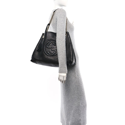 Gucci Pebbled Calfskin Medium Soho Chain Shoulder Bag Black 2 of 13
