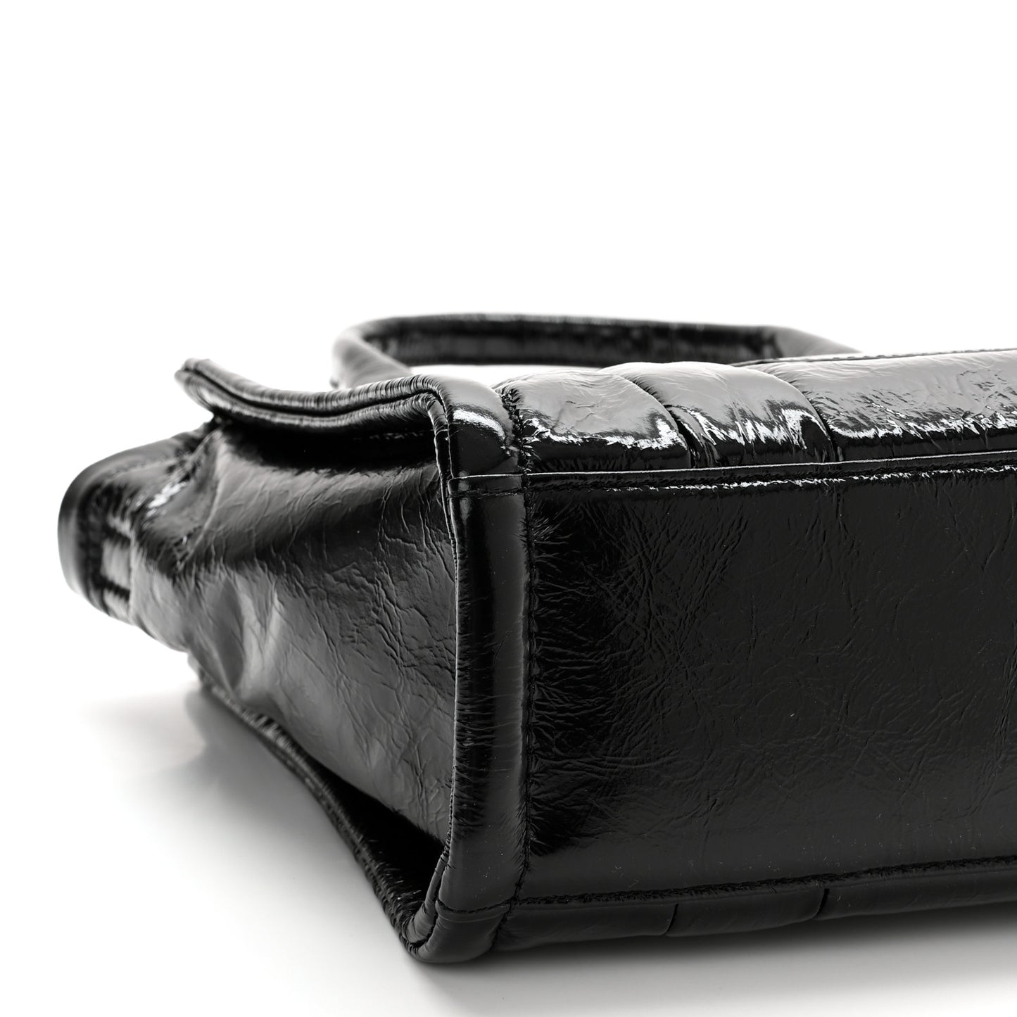 Shiny Crinkled Calfskin Small The Tote Bag Black