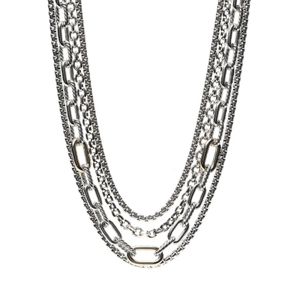 David Yurman Sterling Silver 18K Yellow Gold Four Row Mixed Chain Bib Necklace 1 of 3
