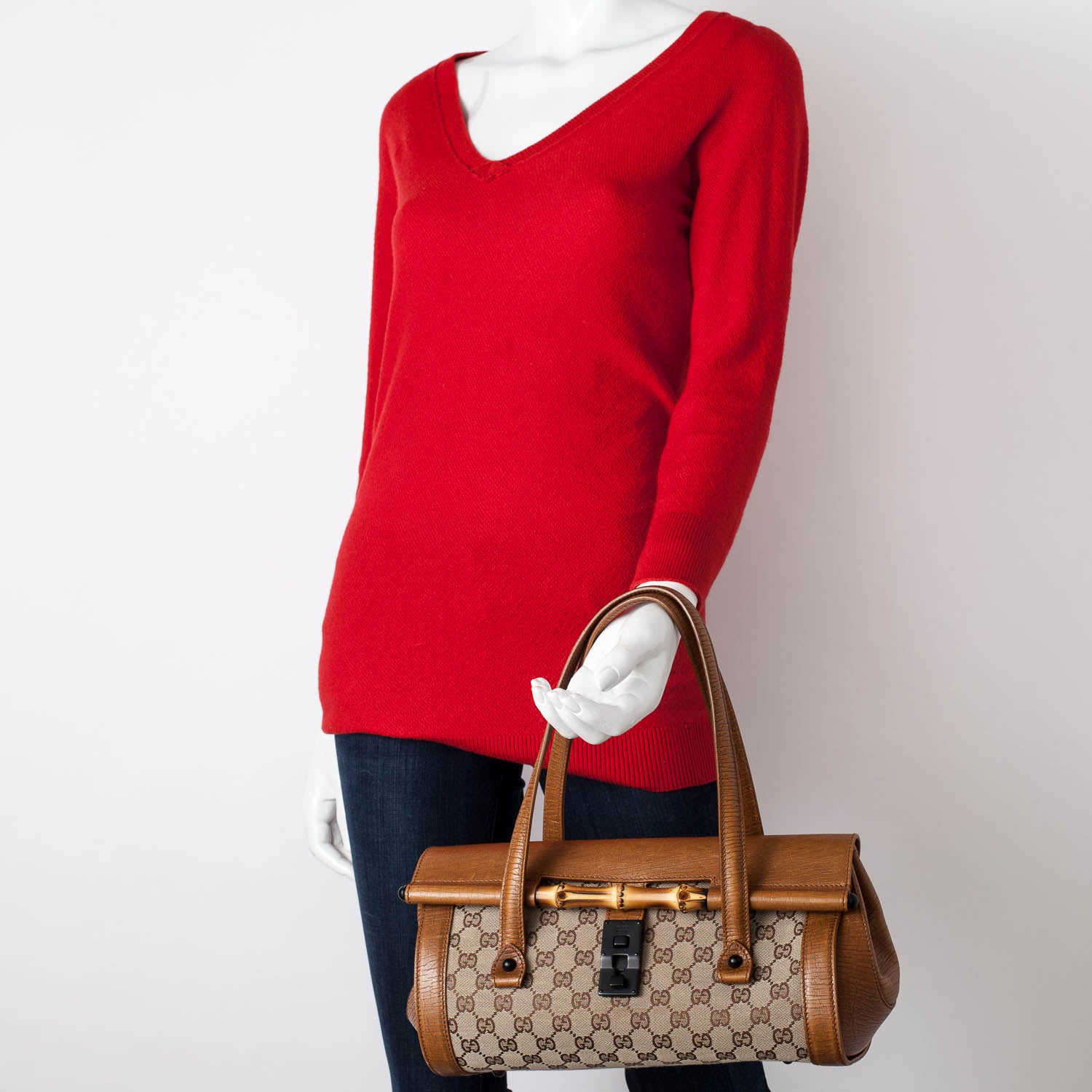 Gucci Monogram Bamboo Bullet Satchel 2 of 9