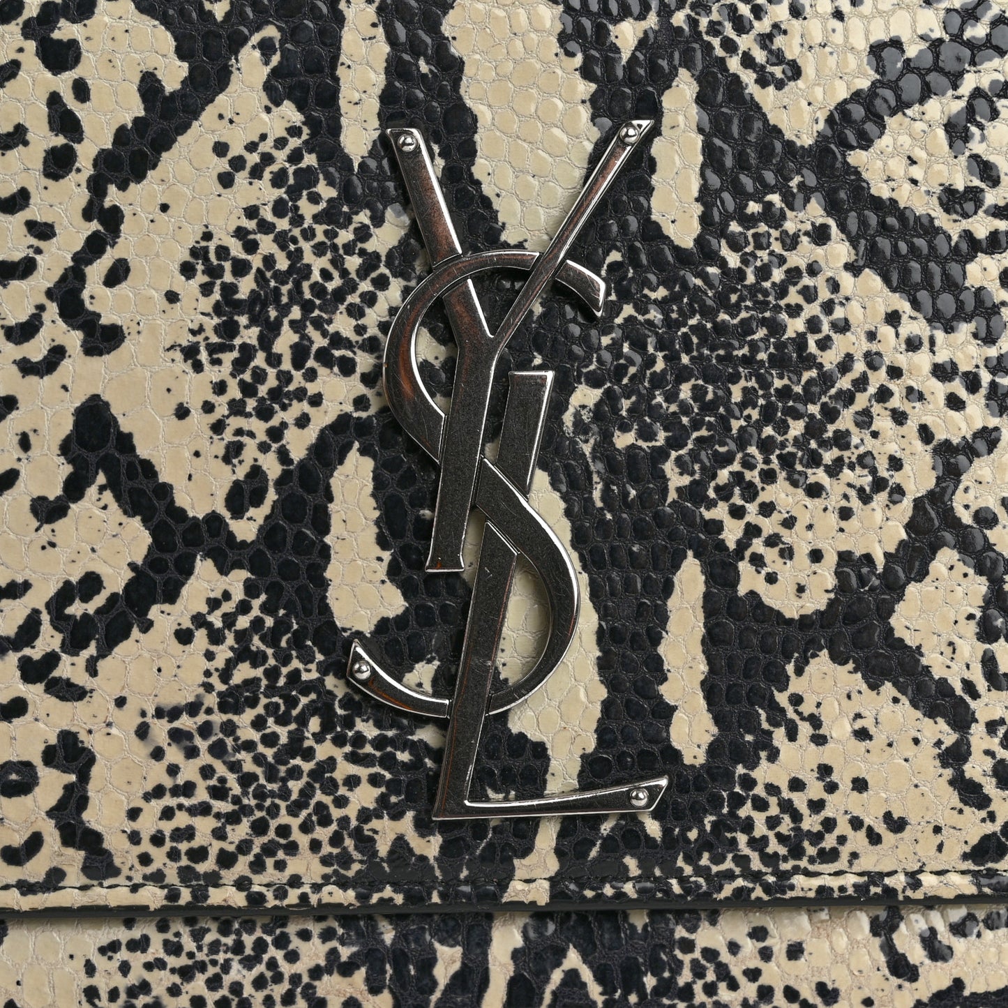 Calfskin Snakeskin Embossed Classic Monogram Cassandre Clutch Beige Black