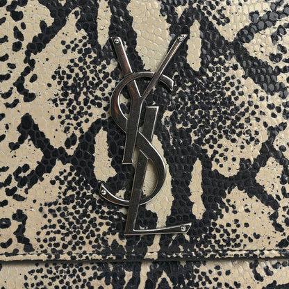 Saint Laurent Calfskin Snakeskin Embossed Classic Monogram Cassandre Clutch Beige Black 11 of 13