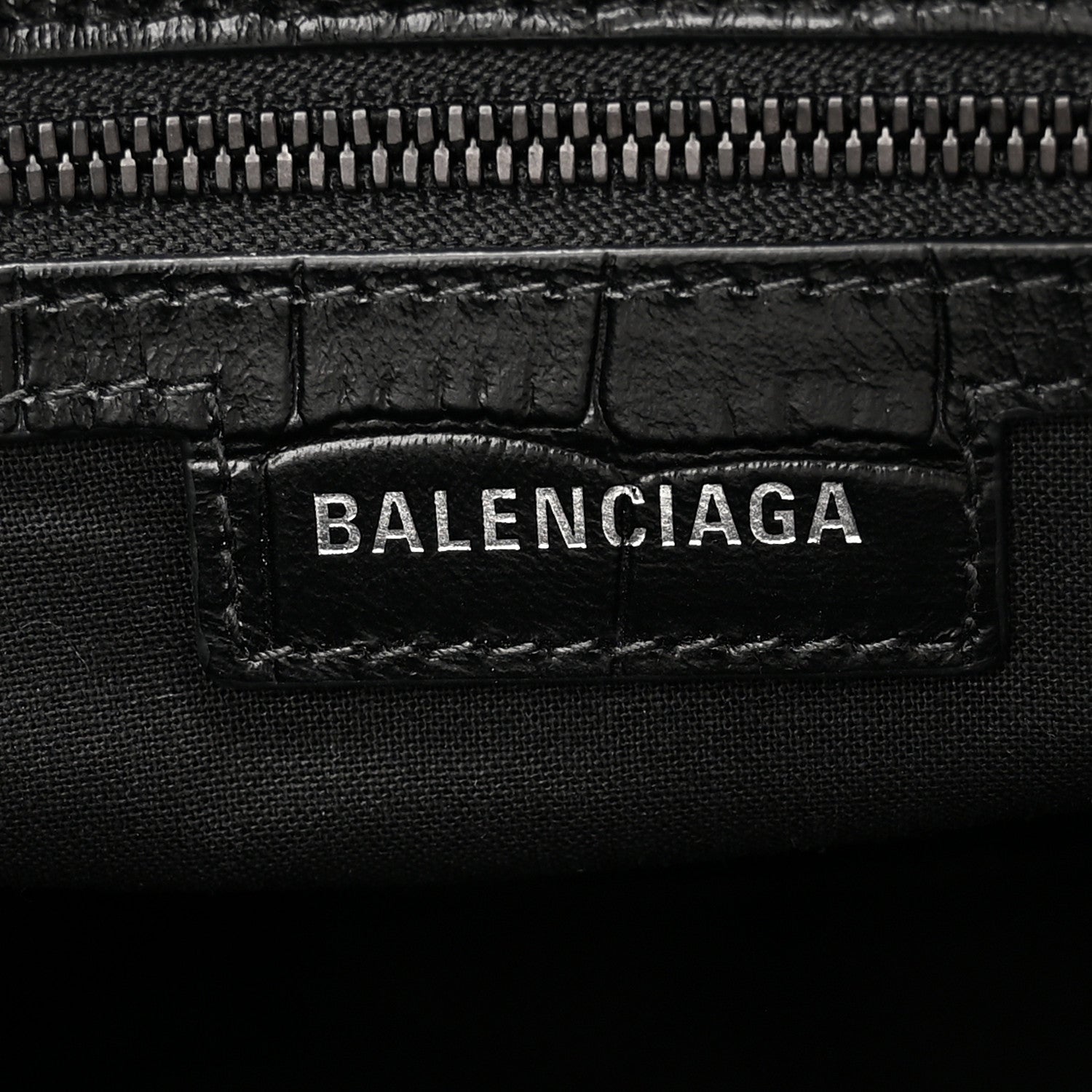 Balenciaga Semi Shiny Calfskin Crocodile Embossed Neo Cagole Black Hardware City Handbag Black 6 of 10