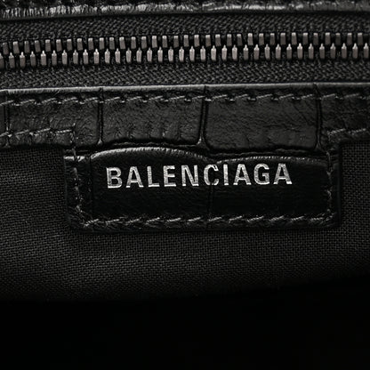 Balenciaga Semi Shiny Calfskin Crocodile Embossed Neo Cagole Black Hardware City Handbag Black 6 of 10