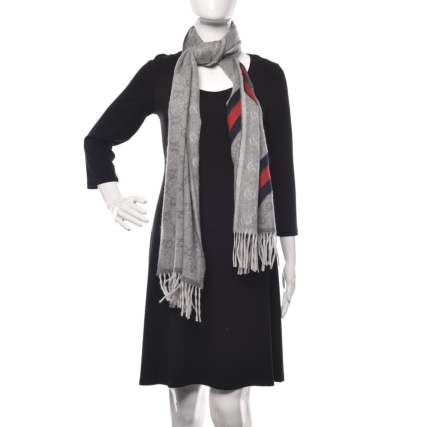 Gucci Wool Angora Monogram Web New Nikky Scarf Zinc Blue 2 of 5