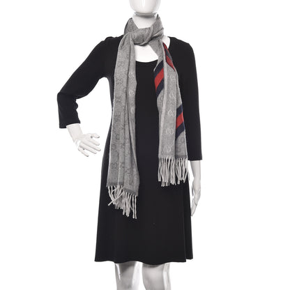 Gucci Wool Angora Monogram Web New Nikky Scarf Zinc Blue 2 of 5
