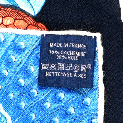 Hermes Cashmere Silk Parures De Samourais Shawl 140 Caban Bleu Ciel Saumon 3 of 5